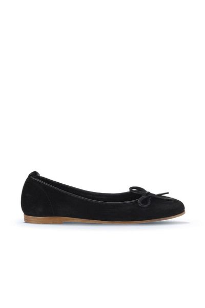 Bueno Shoes Balerini de damă din piele de căprioară neagră - Model plat 01wy6004