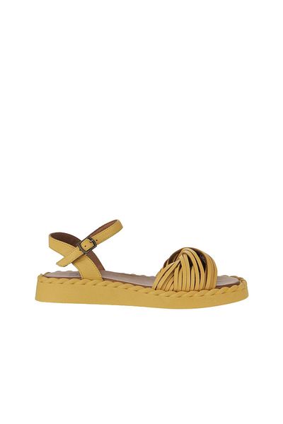 Bueno Shoes Sandale plate de damă din piele galbenă - 01wy9110