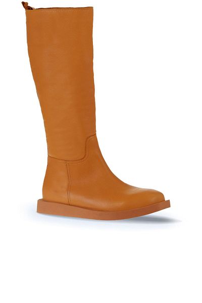 Bueno Shoes Πορτοκαλί Δερμάτινες Γυναικείες Μπότες - Flat 01wv9705