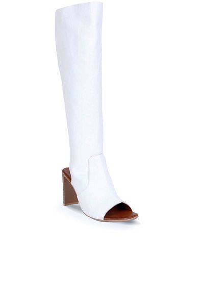 Bueno Shoes Δερμάτινες λευκές γυναικείες μπότες με τακούνι - 01wq4212