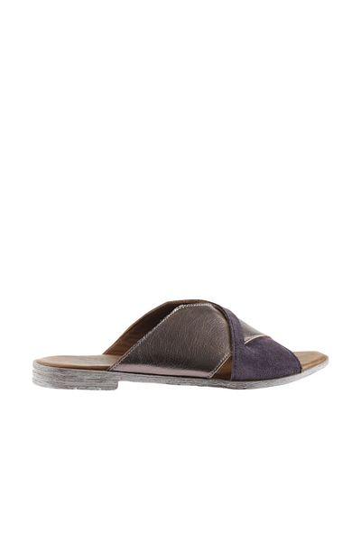 Bueno Shoes Papuci de damă din piele de căprioară mov maro - Design plat 01wu3000