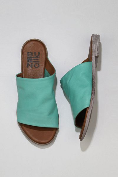 Bueno Shoes Πράσινες Δερμάτινες Γυναικείες Παντόφλες - Flat Design 01wq2009