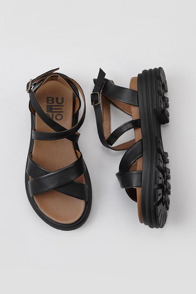 Bueno Shoes Sandale de damă din piele neagră cu toc cu pană - 01wy8305