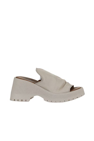 Bueno Shoes Γυναικείες δερμάτινες παντόφλες με τακούνι Wedge Cream - 01wy12606