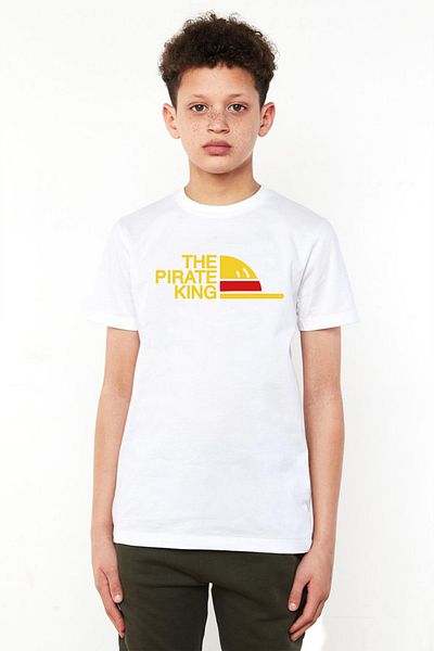 Tshirthane One Piece Anime Luffy The Pirate King Λευκό παιδικό μπλουζάκι με ποδήλατο