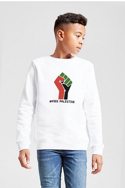 Tshirthane Φούτερ Hand Free Palestine White Παιδικό 2ip