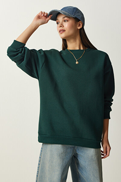 Lovelyİstanbul Hanorac de bază oversize cu panglică VERDE SMARALD LOW0001