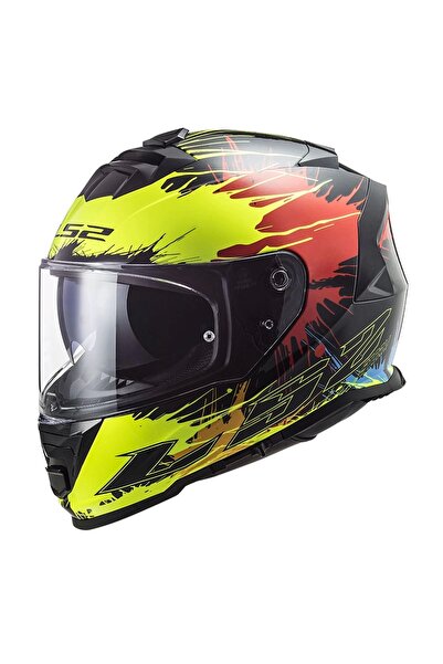 LS2 STORM 1 DROP KAPALI KASK SİYAH-SARI-KIRMIZI