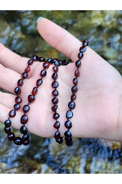 Kehribar Sarayı Damla Kehribar Vişne Renk Yetişkin Erkek Kolye Barok