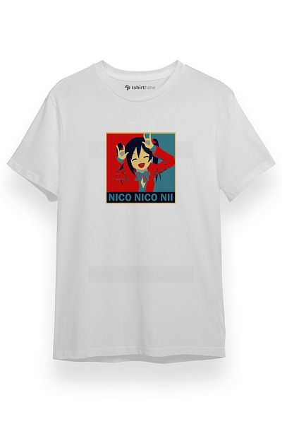 Tshirthane Love Live Anime Nico Nico Κόκκινη αφίσα Λευκό κοντομάνικο ανδρικό μπλουζάκι