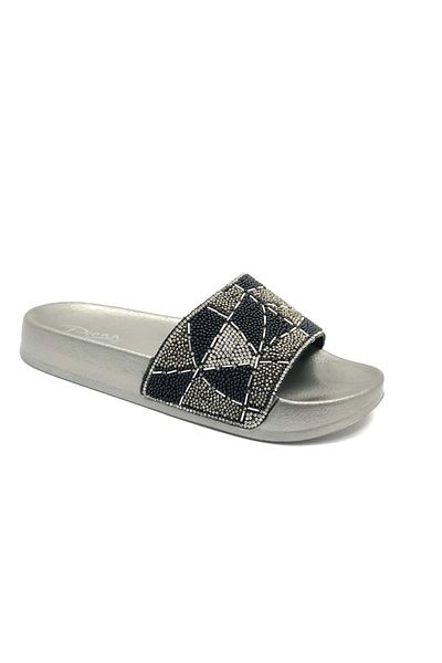 Kids Club Shoes Pienn 20031-005 Γυναικείες παντόφλες με χάντρες για νεαρά κορίτσια - PLATINUM