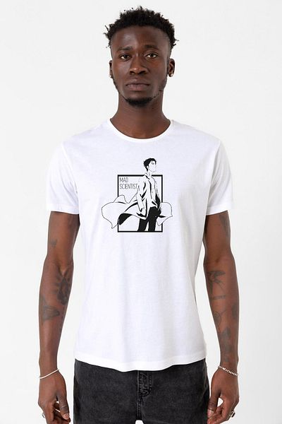 Tshirthane Steins Gate Rintarou Mad Scientist Λευκό ανδρικό μπλουζάκι ποδηλασίας