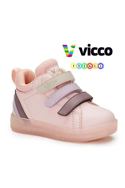 Vicco Rainbow Işıklı Ortopedik Çocuk Boğazlı Spor Ayakkabı Pudra