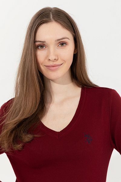 U.S. Polo Assn. Women's Burgundy Basic V-Neck Sweater 50251903 -Vr014
