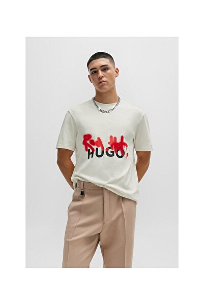 HUGO Sprey Baskı Desenli Rahat Kesim Pamuklu Tişört