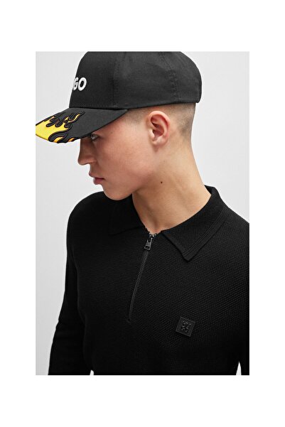 HUGO Yığma Logolu Rozetli Fermuarlı Yaka Polo Yaka Kazak