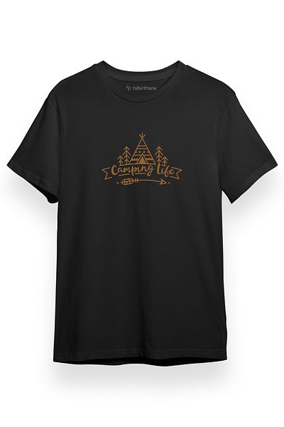 Tshirthane Ανδρικό μπλουζάκι Camping Life Μαύρο κοντομάνικο