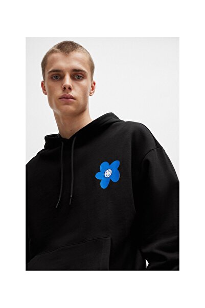 HUGO Çiçek Desenli, Pamuklu Havlu, Normal Kesim Kapüşonlu