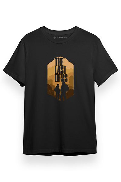 Tshirthane The Last Of Us Ellie Joel Πορτοκαλί Έμβλημα Μαύρο κοντομάνικο ανδρικό μπλουζάκι