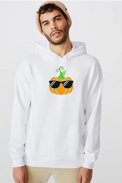 Tshirthane Cool Pumpkin White Ανδρικό φούτερ με κουκούλα 3 κορδονιών