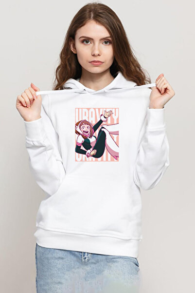 Tshirthane My Hero Academi Uravity Minimal White Women's 3Ip Hooded Sweatshirt