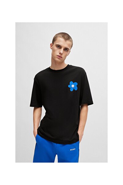 HUGO Çiçek Logolu Pamuklu Penye Tişört
