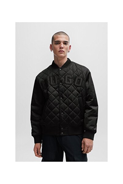 HUGO Varsity Tarzı Logolu, Su Geçirmez Saten Bomber