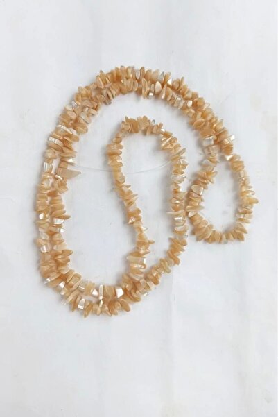 Pozitif Doğal Taş سلسلة من حجر اللؤلؤ المكسور باللون البني - 80 سم