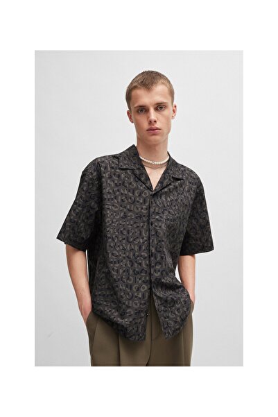 HUGO Mevsim Desenli Pamuklu Poplinden Büyük Beden Gömlek