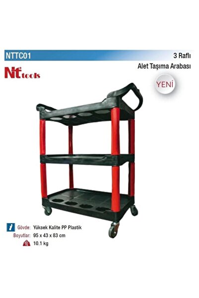 Nt Tools 3 Raflı Alet Taşıma Arabası Yüksek Kalite Pp Plastik Nttc01 95x43x83...