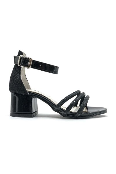 KOCAMANLAR IREMSU 1441 Вечерна рокля за момиче, обувки с каменни токчета, ЧЕРНИ