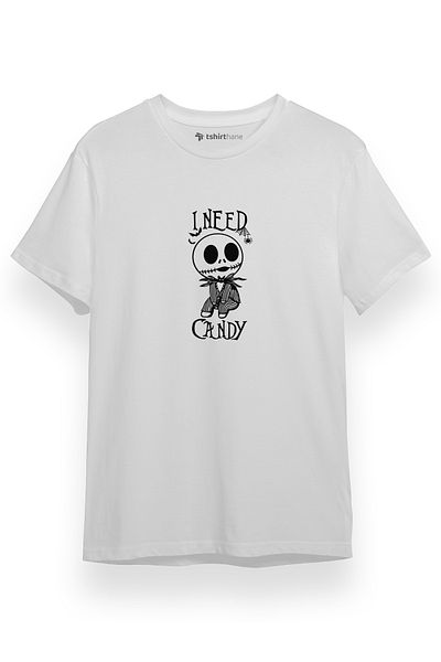 Tshirthane Jack Skellington Χρειάζομαι Candy Λευκό κοντομάνικο ανδρικό μπλουζάκι