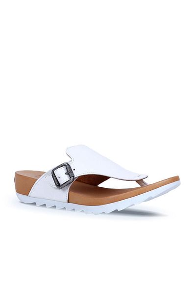 Bueno Shoes Γυναικείες λευκές δερμάτινες σαγιονάρες - 01we0604