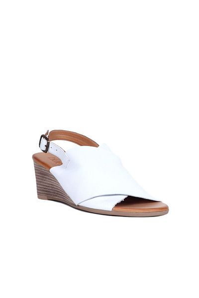 Bueno Shoes Sandale de damă cu toc alb din piele - 01wq8603