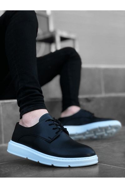 BOA BA0003 Lace-Up Classic Black White High Sole Casual Men's Shoes