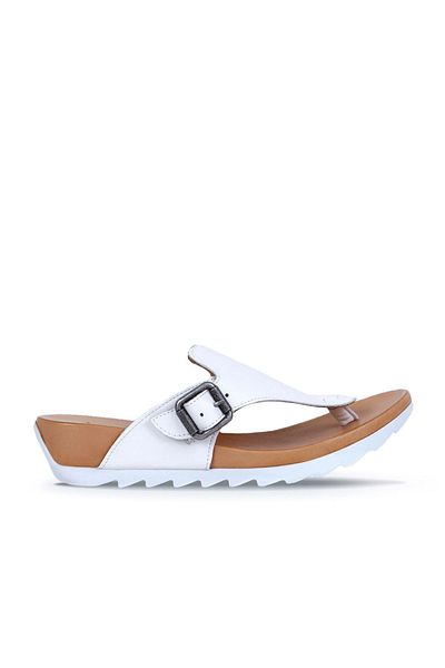 Bueno Shoes Γυναικείες λευκές δερμάτινες σαγιονάρες - 01we0604