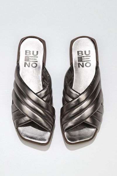 Bueno Shoes Papuci plati dama din piele lucioasa argintie 01wu1803