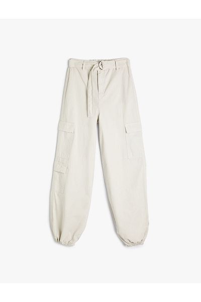 Koton Parachute Pants with Cargo Pockets and Belted Cotton