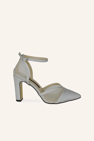 MARCATELLI Gümüş Saten Romantik Kalın Topuk Stiletto