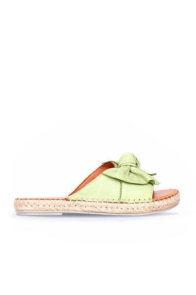 Bueno Shoes Πράσινες δερμάτινες γυναικείες παντόφλες Espadrille - 01wl4605