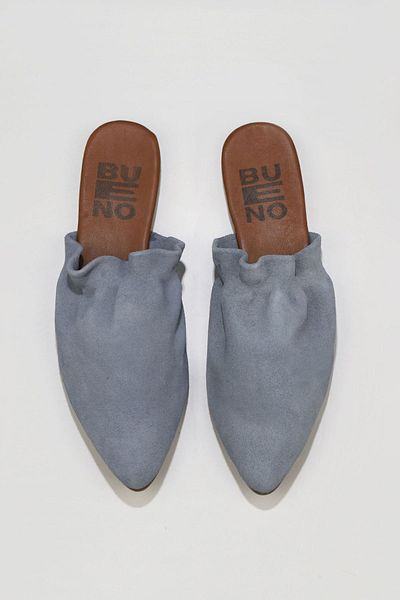 Bueno Shoes Γυναικείες φλατ παντόφλες μπλε σουέντ - 01wu7704