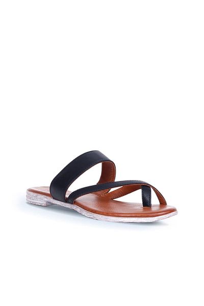 Bueno Shoes Γυναικείες μαύρες δερμάτινες σαγιονάρες - 01wq2012