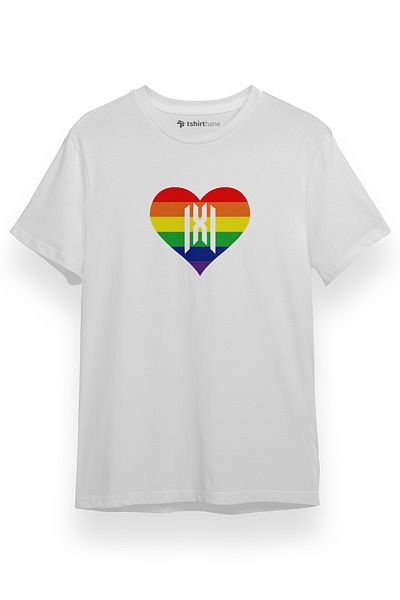 Tshirthane Λογότυπο Monsta X Rainbow Heart Λευκό κοντομάνικο ανδρικό μπλουζάκι