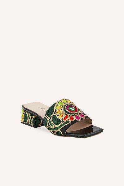 MARCATELLI Papuci cu toc indian din satin negru