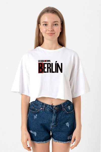 Tshirthane La Casa De Papel Berlin White Women's Crop T-shirt