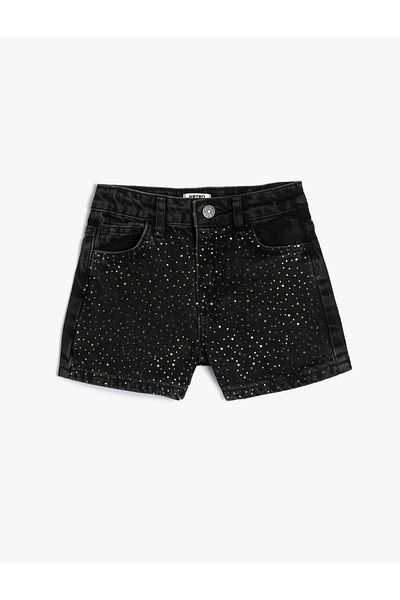 Koton Mini Denim Shorts Stone Printed Pocket Cotton