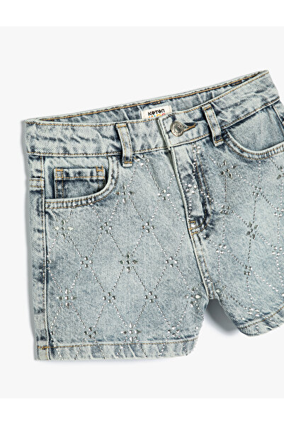 Koton Mini Kot Şort Taş Baskılı Cepli Pamuklu