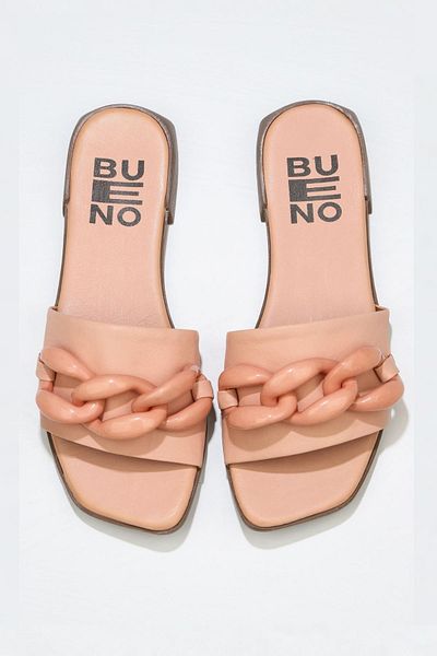 Bueno Shoes Γυναικείες φλατ παντόφλες από δέρμα σε σκόνη - 01wu1815