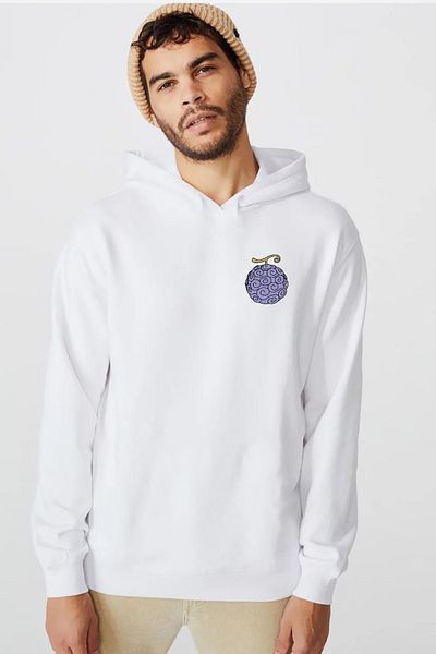 Tshirthane One Piece Anime Gomu Gomu Devil Fruit Λευκό ανδρικό φούτερ με κουκούλα 3 κορδονιών