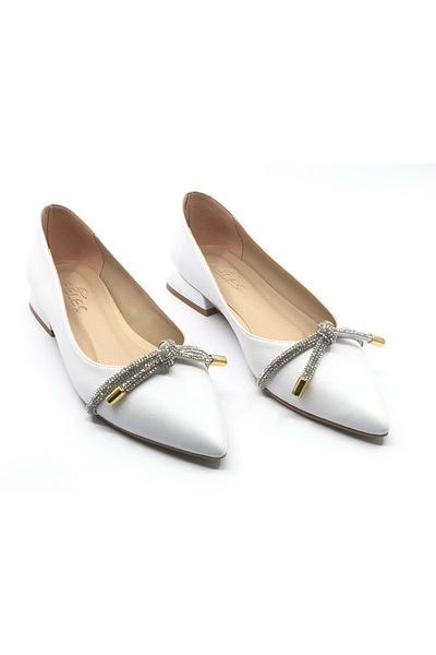 KOCAMANLAR Balerina Feles Stripe Stoned pentru damă, albă